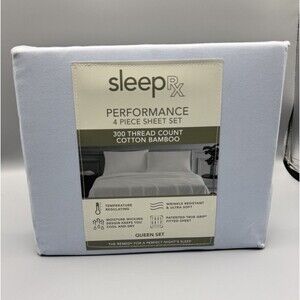 Sleep RX SleepRX 300 Thread Count 4-Pc QUEEN Sheet Set Light Blue New